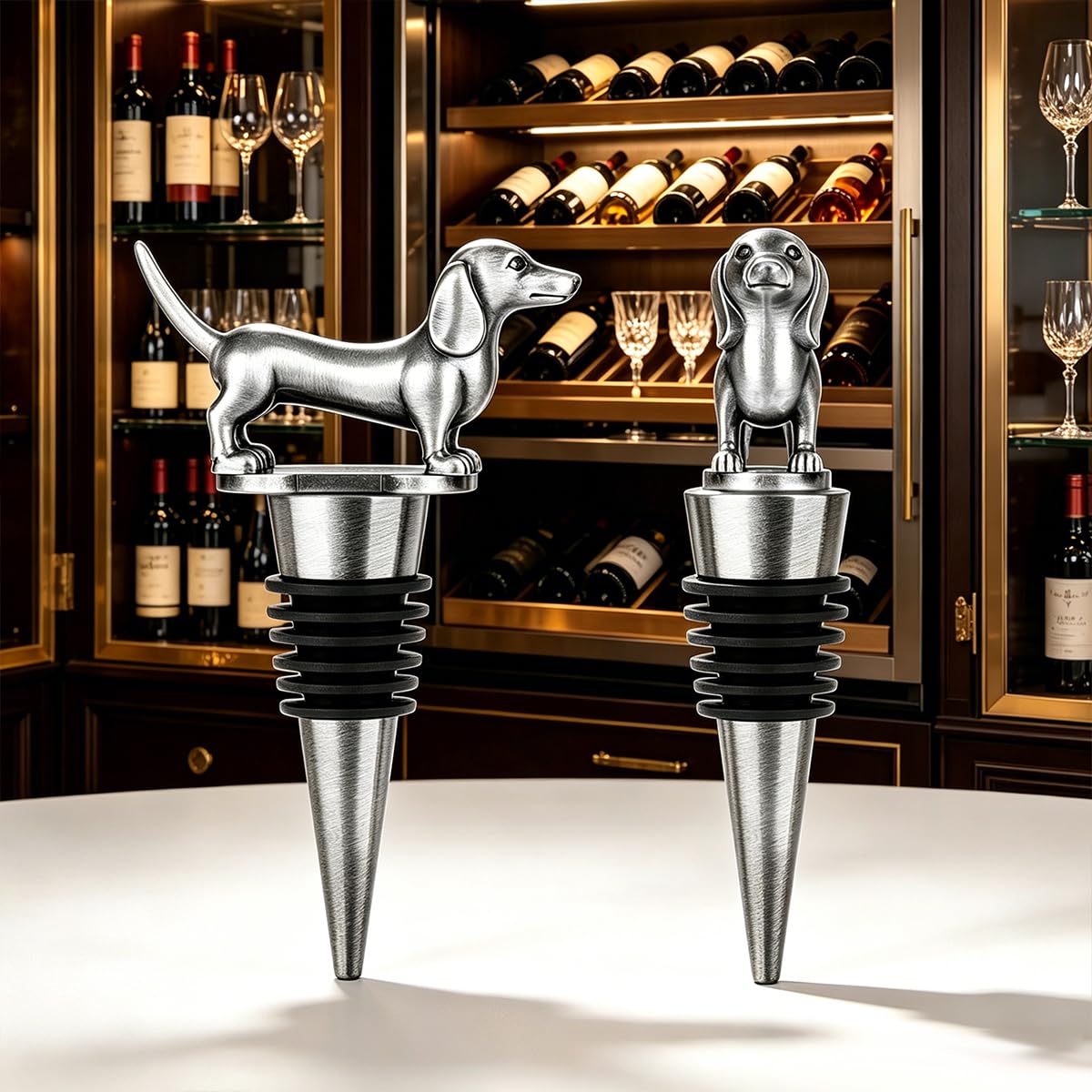 LKKCHER Dackel Geschenke, Dackel Weinflaschenverschluss, DackelDeko Geburtstagsgeschenk Weingeschenke für Männer Papa Frauen, DackelWeihnachtsschmuck, Flaschenverschlüsse für Wein Champagner