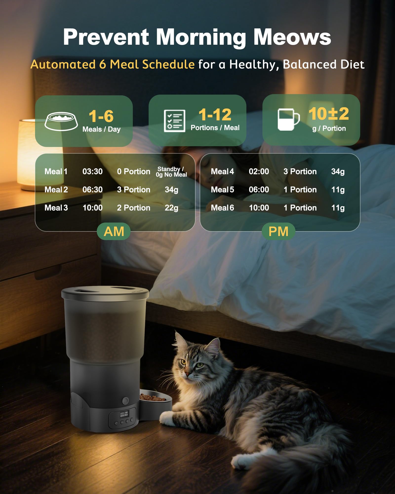 Gimars 5L/20 Cups Automatic Cat Feeder, Programmable 1-6 Meals Cat Food Dispenser with Stainless Steel Bowl, Easy Setup, Dual Power Supply,10s Meal Call Timed Pet Feeder for Cats and Small Dogs - image 5