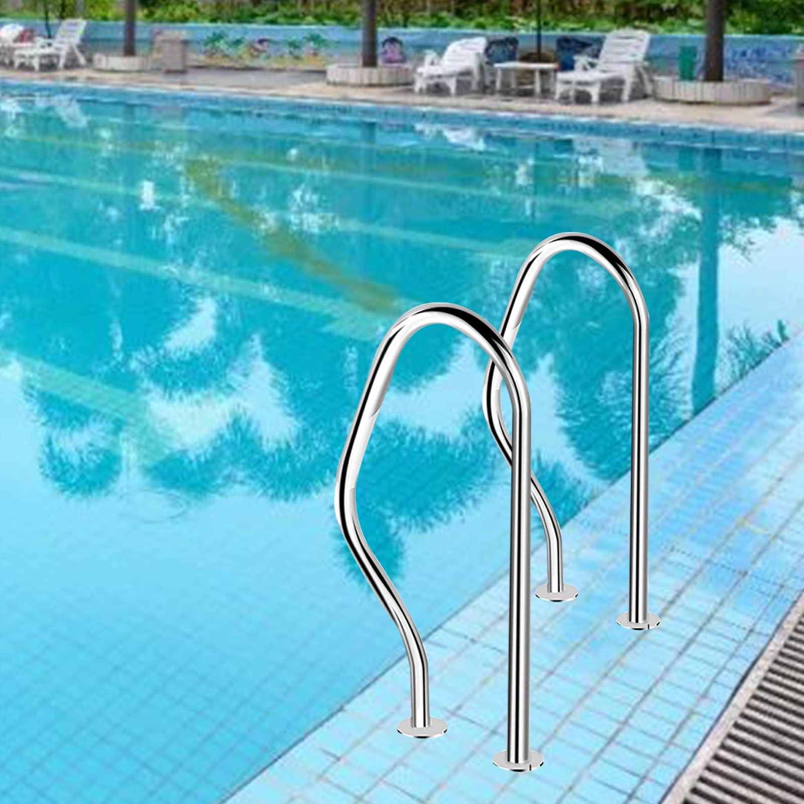 Main courante de piscine en acier inoxydable avec plaque de base pour acces securise au spa