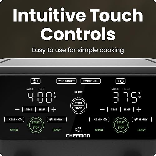 Miniatura 7 de CHEFMAN Horno freidora de aire de doble cesta de 6 cuartos con ventanas de fácil visión, acabado de sincronización, Hi-Fry, apagado automático, 2