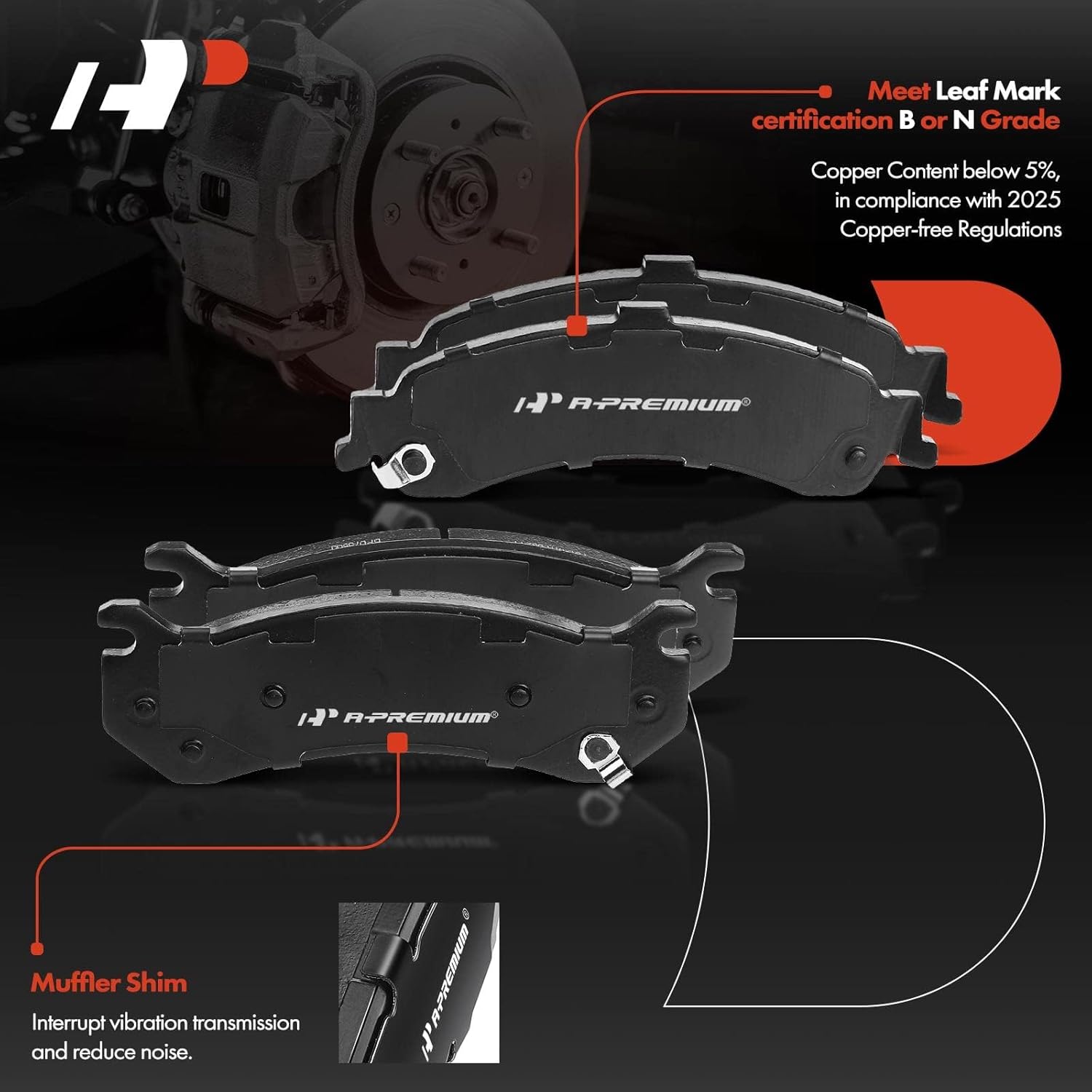 A-Premium Front and Rear Ceramic Brake Pads Set Compatible with Cadillac, Chevy and GMC Models - Silverado, Avalanche, Suburban, Sierra, Yukon XL 1500, Escalade, Tahoe, with Hardware, 8-Pack