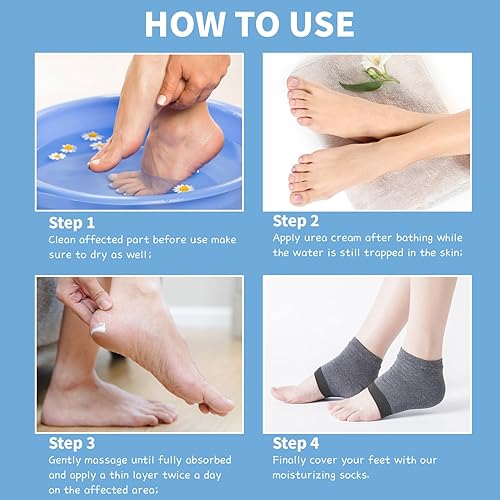 Miniatura 6 de Crema de urea 60%  Crema de pies de urea con calcetines hidratantes para el talón para manos secas agrietadas, 60 por ciento para pies de máxima