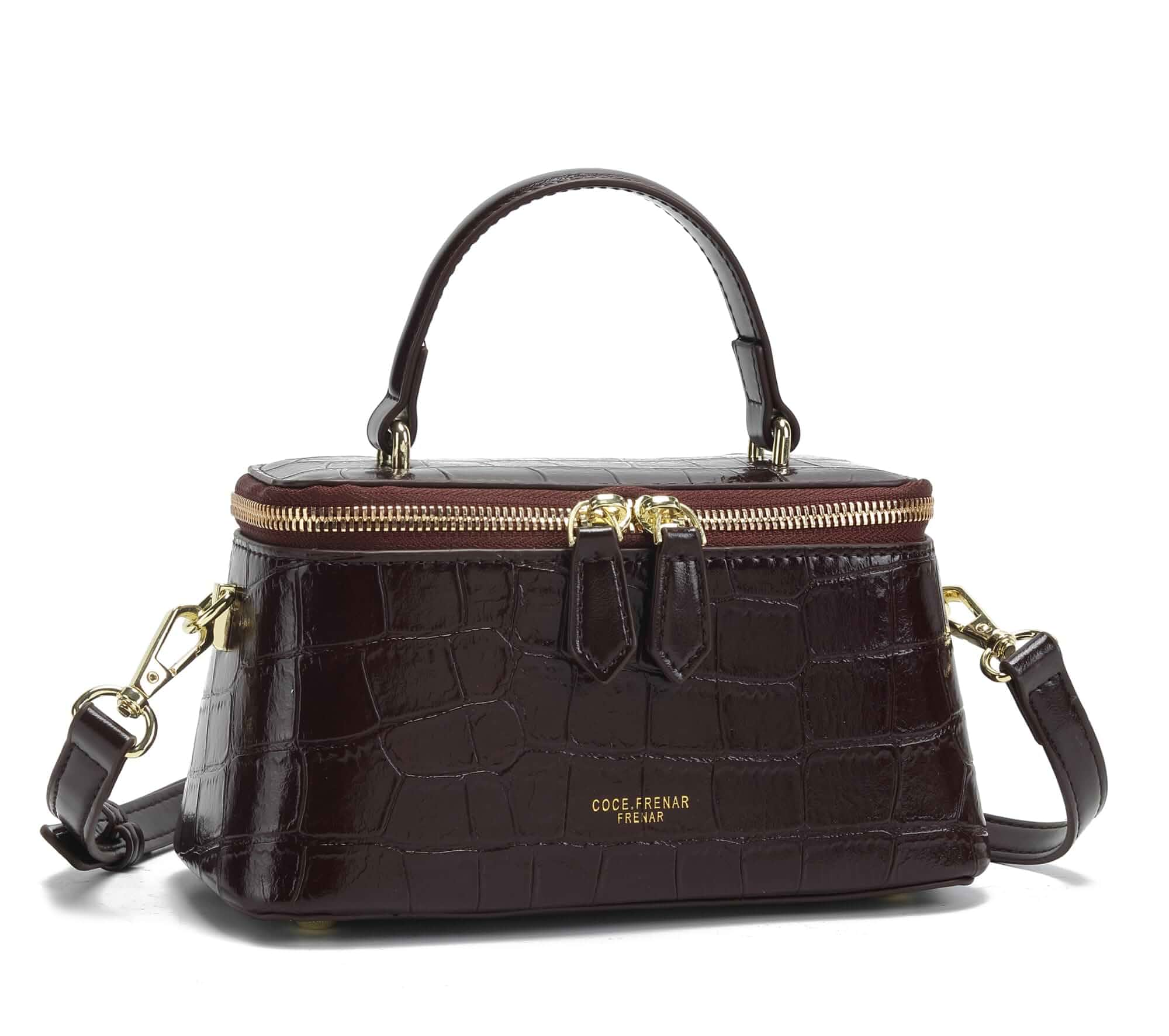 Women's crocodile-embossed crossbody bag, shoulder bag with adjustable shoulder strap, retro square tote bag.