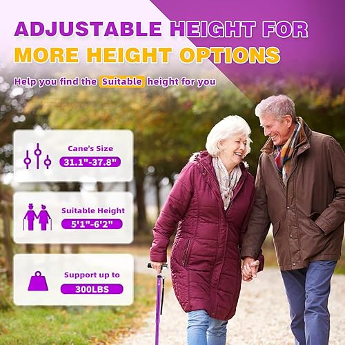 Vista 37 de BeneCane Bastón plegable para mujer con dos luces LED, bastón cuádruple con base estable, ligero y ajustable Rojo tallado