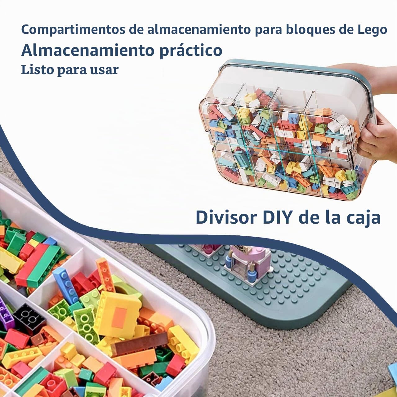 Caja de Almacenamiento para Niños con Tapa para Bloques de Construcción Juguete Compartimentos de Apilables Juguetes Clasificación de Plástico Caja Transparente de Piezas Pequeñas 3 Capas Color Azul