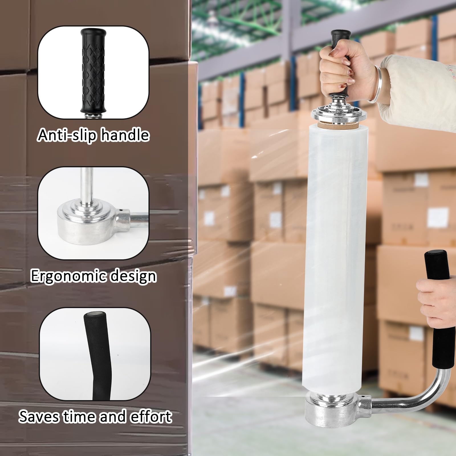 Stretchfolienspender, Metall Manueller Stretchfolienabroller, Einstellbare Höhe 30-50cm,Stretchfolienspender für 12" -20" Folienrollen für Verpackung Möbeln/Anderen Großen Gegenständen