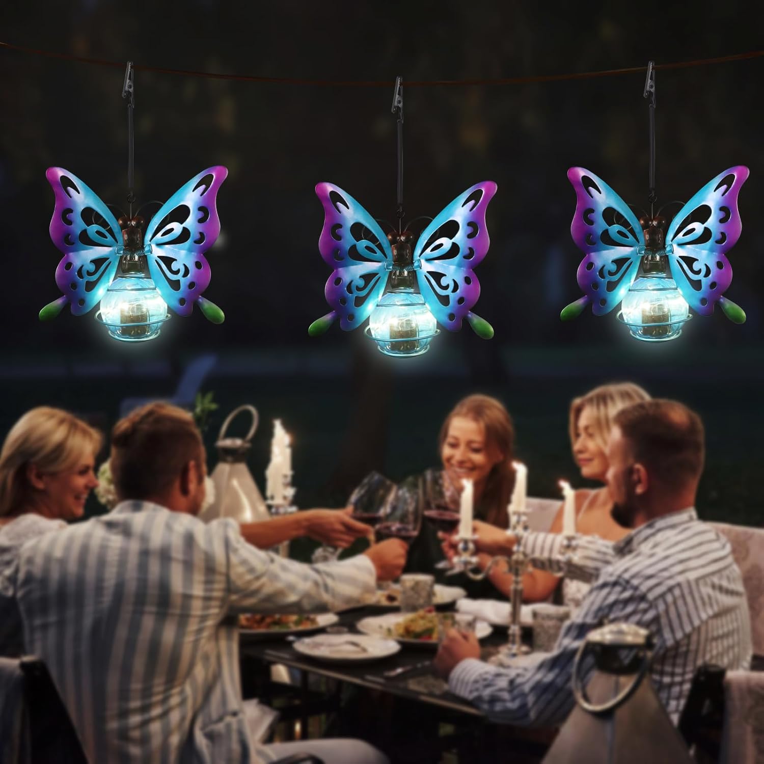 Butterfly Solar Outdoor Hanging Lantern Creative Small Sculpture Lights Durable Waterproof Used for Party Festivals Garden Decor Birthday Gifts for Grandma Mon Women(2 Pack)