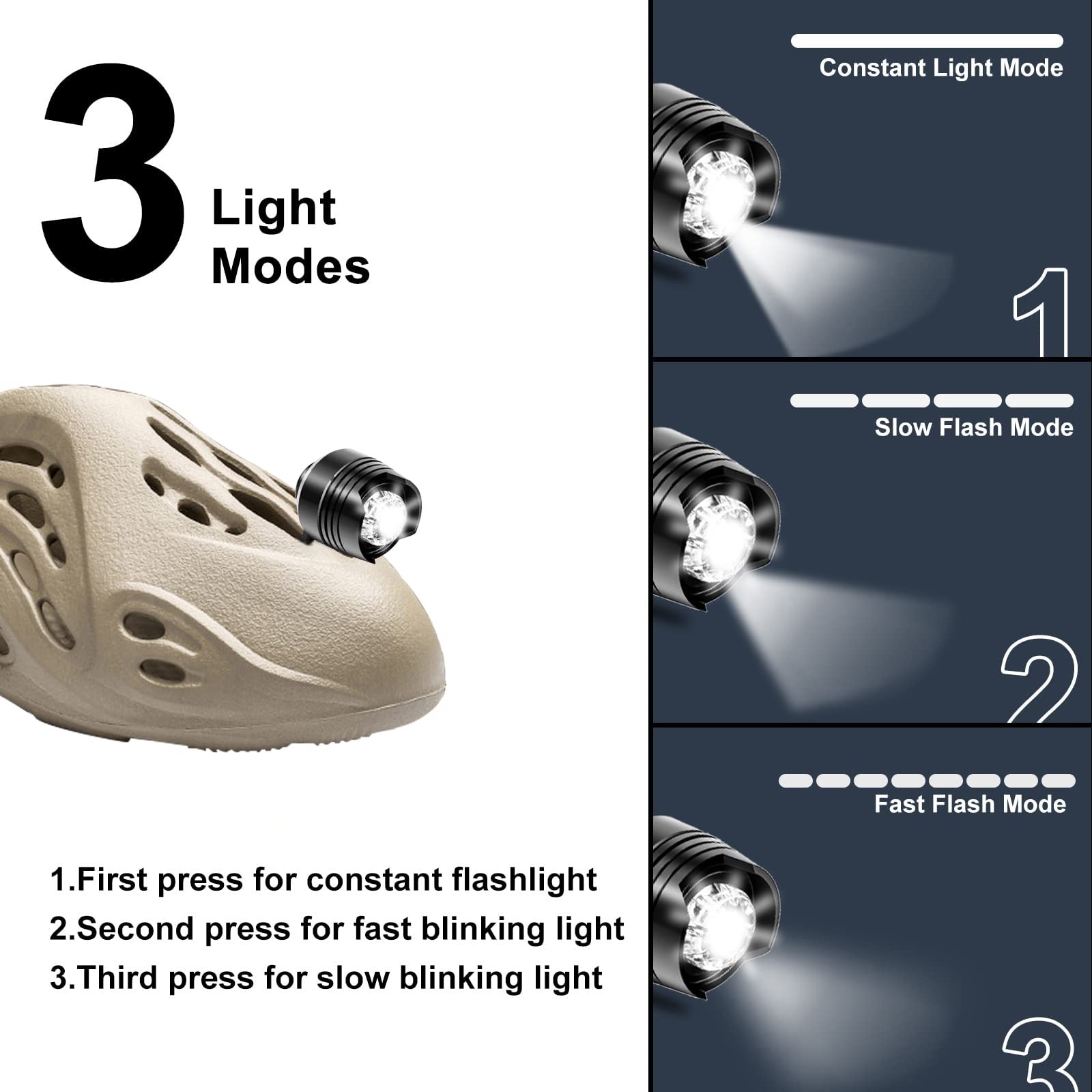 mafiti Phare pour Croc, 2 Pieds LED Lumière Sabots Chaussures Phares IPX5 Imperméables Pour Promenade de Chien, Camping, Lumière de Charge Type C, Convient aux Adultes et Aux Enfants