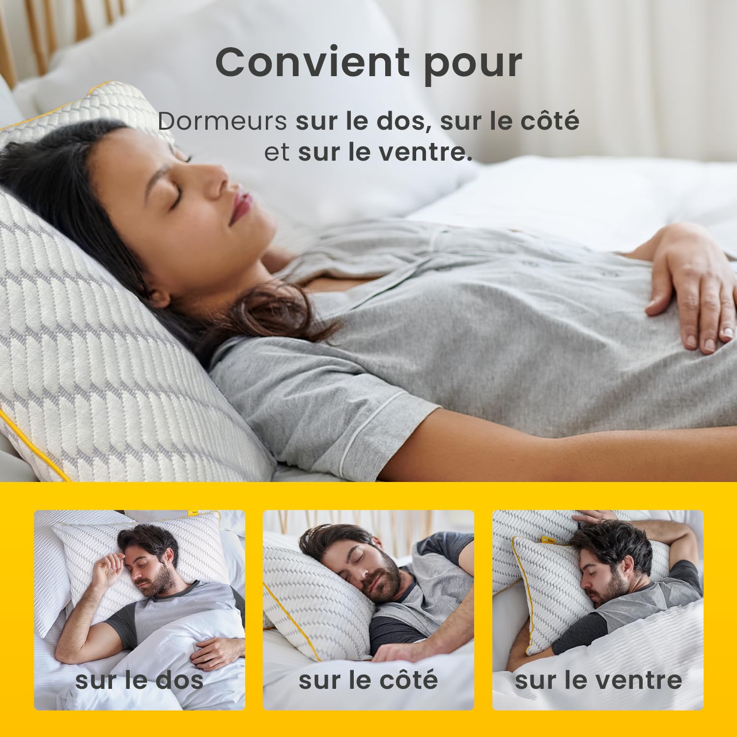Cosi Home Lot de 2 Oreillers à mémoire de Forme 71x45 cm - Coussin Respirant Blanc avec Housse en Bambou, Hauteur Réglable, Lavable en Machine, pour Dormir sur Le Dos, Le côté ou Le Ventre