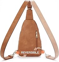 Vista 5 de Telena Riñonera pequeña para mujer, de cuero, cangureras, bolsa de pecho para mujer 3-camel marrón