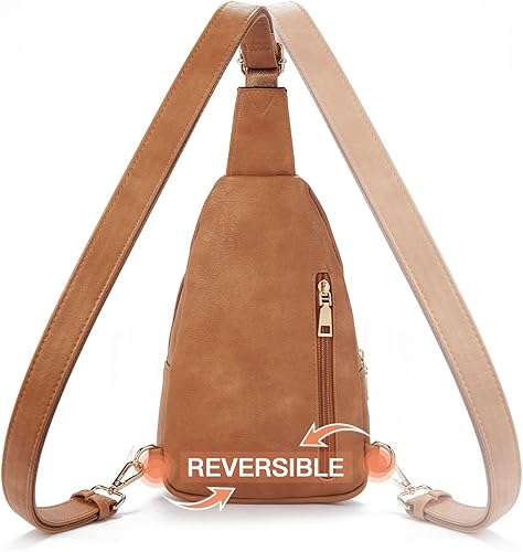 Miniatura 5 de Telena Riñonera pequeña de cuero para mujer riñonera cruzada para mujer 3-camel Brown Riñoneras de moda