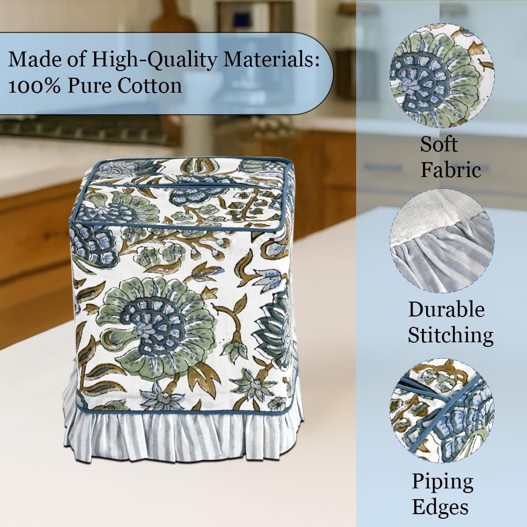 Ridhi Portatovaglioli quadrati decorativi in cotone fatto a mano con stampa a blocchi verdi con asparagi, per casa, camera da letto, soggiorno, bagno, piano di lavoro, auto, ufficio, cucina