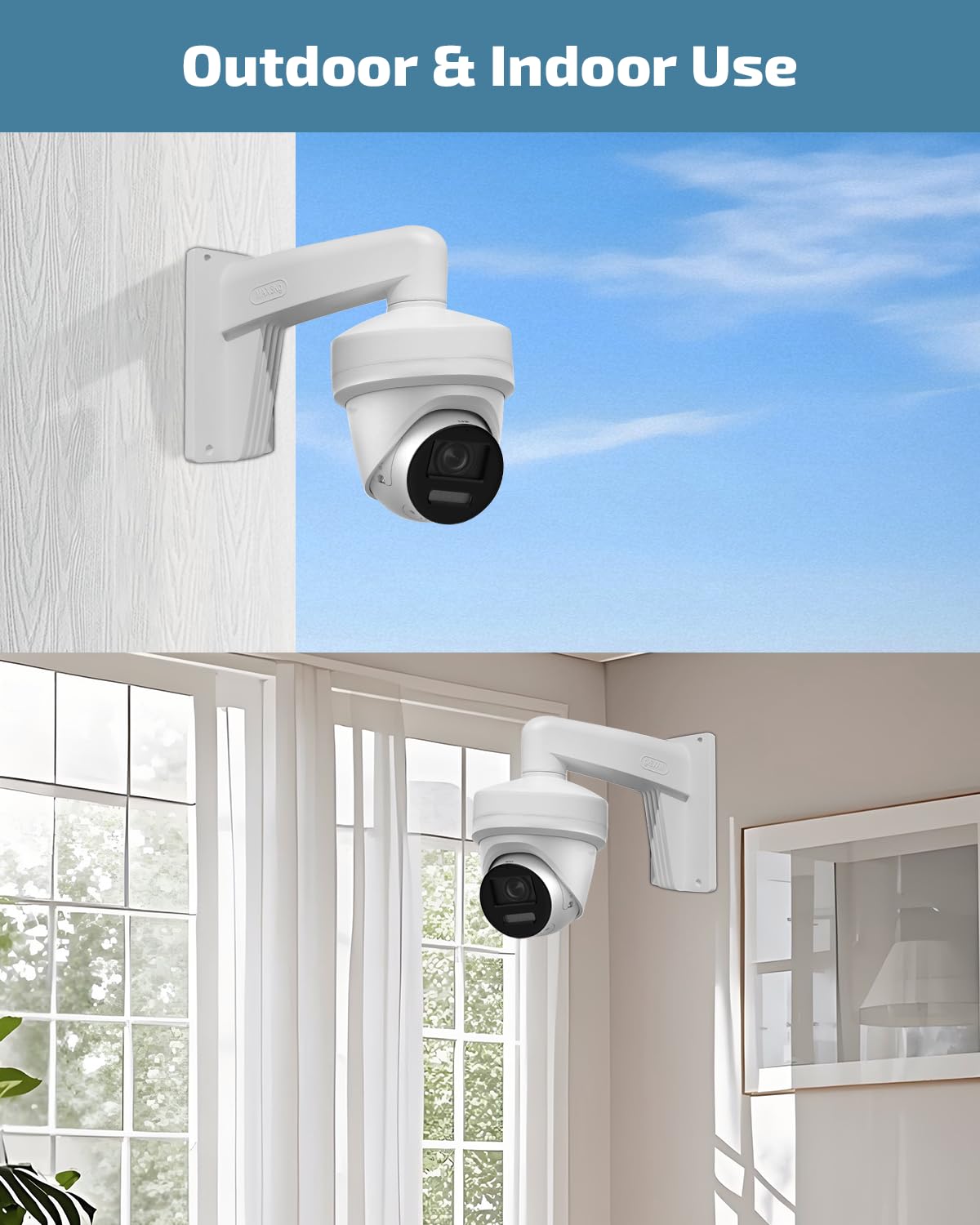Aluminum Wall Mount Bracket with Junction Box for HIK Dome Cameras, Waterproof Camera Mount with Hidden Cable Management, Heavy Duty White CCTV Wall Bracket for Outdoor & Indoor Security Cameras