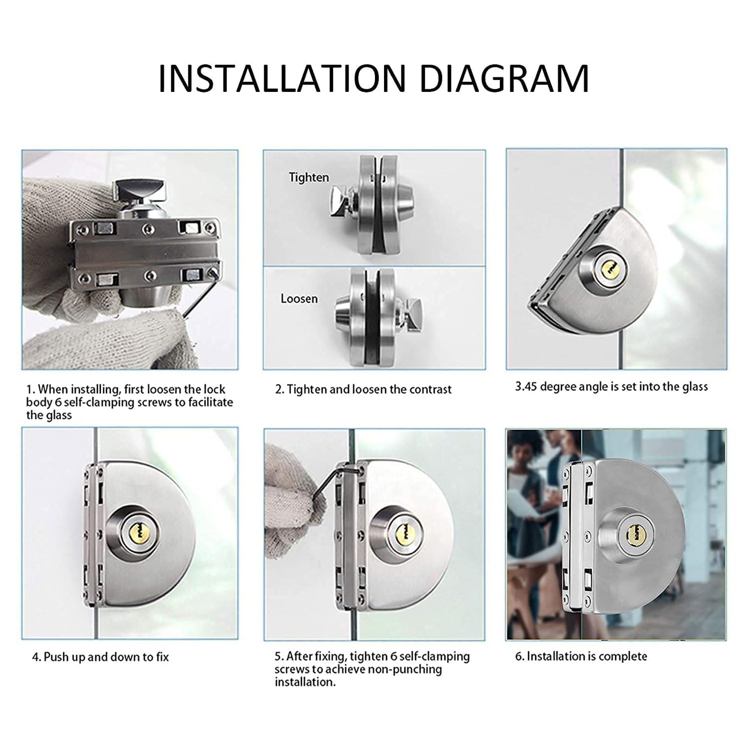 Volo Premium Stainless Steel Glass to Glass Door Lock with Computerised Brass Keys, One Side Key and One Side Knob (Silver) — Amazon image 4