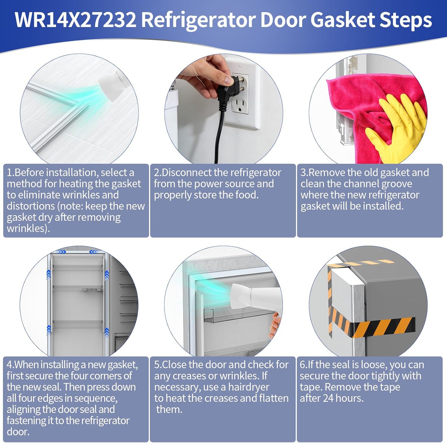 WR14X27232 Refrigerator Door Gasket Replacement for GE Refrigerators, Freezer Door Gasket Refrigerator Door Seal Compatible with WR14X21214 14X27232 14X21214