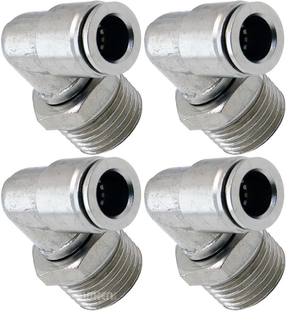 Vixen Air1/2" NPT Male to Push to Connect (PTC) for 3/8" OD Hose Swivel Elbow - Bundle of Four Fittings VXA2123-4