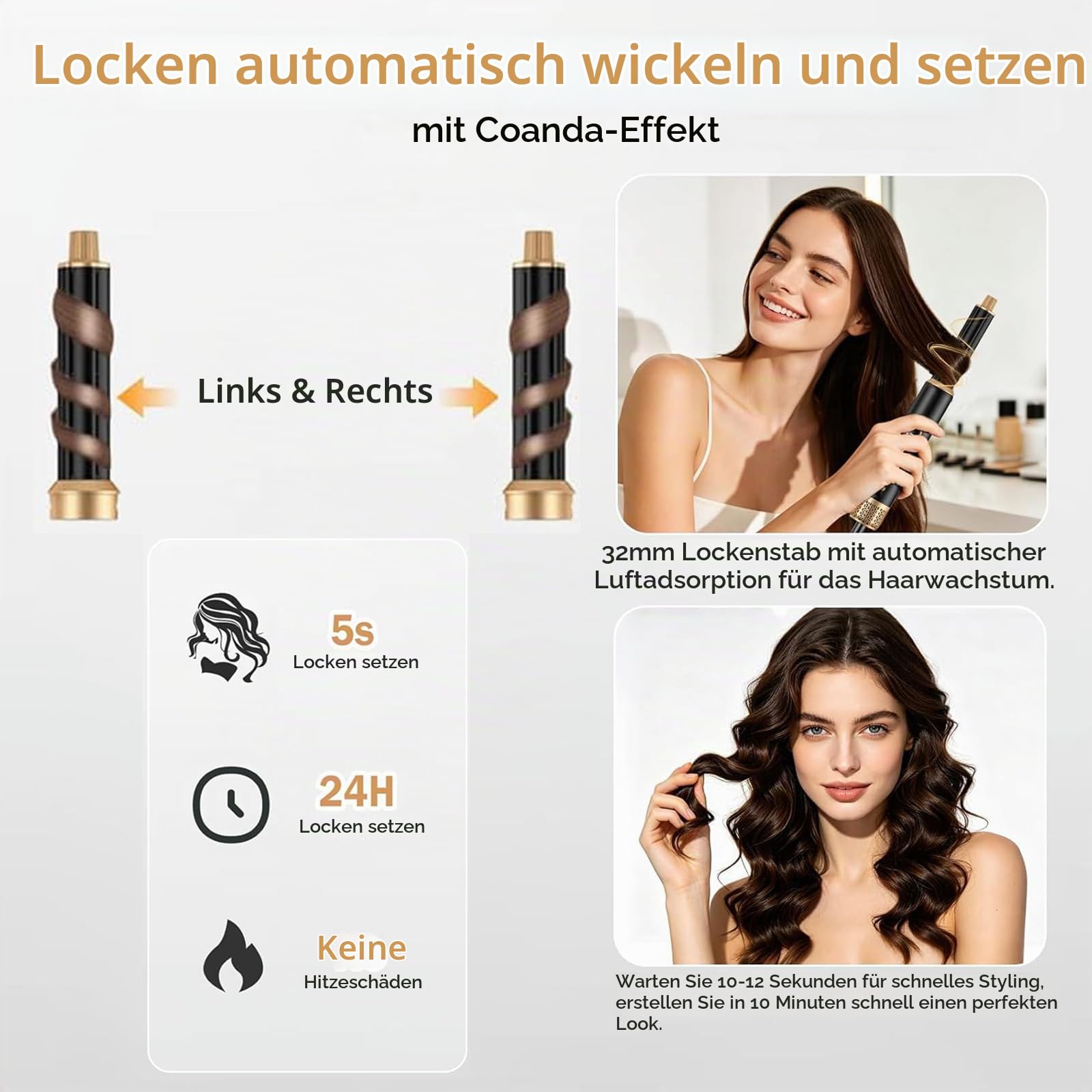 Hair Styler Set 5 in 1 mit LCD-Temperaturanzeige 1000W | Haarstyler,Ionen-Haartrockner&Warmluftbürste,3 Heizstufen,Rundbürstenföhn Hairstyler Set Für Glätten Trocknen Volumen Locken