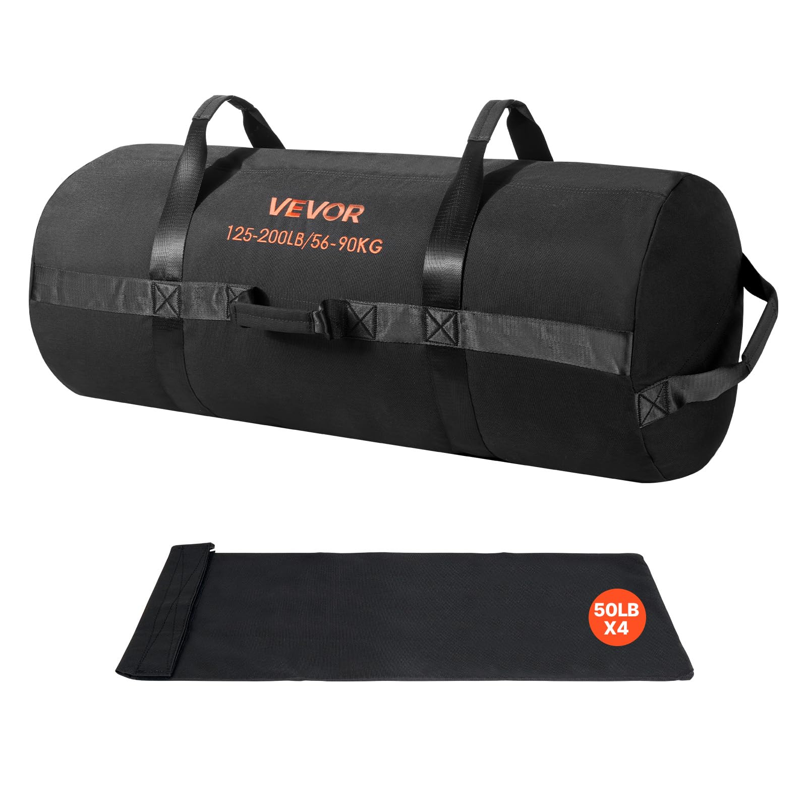 VEVOR Sac de Sable Musculation Réglable 56-​90 kg, Sac de Sport Fitness Vide Non Rempli, en Nylon et PU, avec Poignées Solides, Matériel d'Entraînement pour Crossfit Exercices à Domicile Gym, Noir