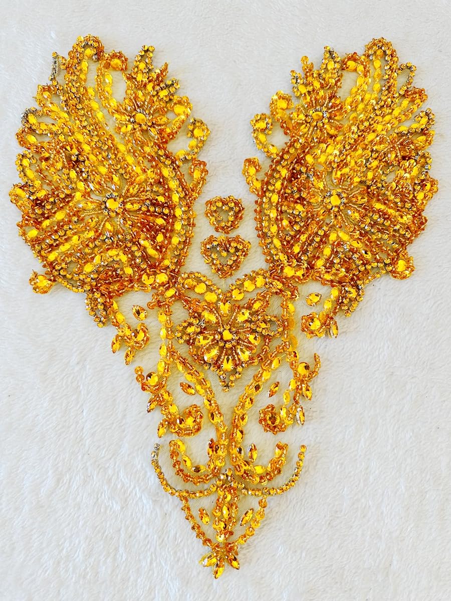 Handmade Rhinestone Lace Bodice Applique With Beads & Crystals - Sew Or Glue On Dresses, Brown, 44x34cm - View #8