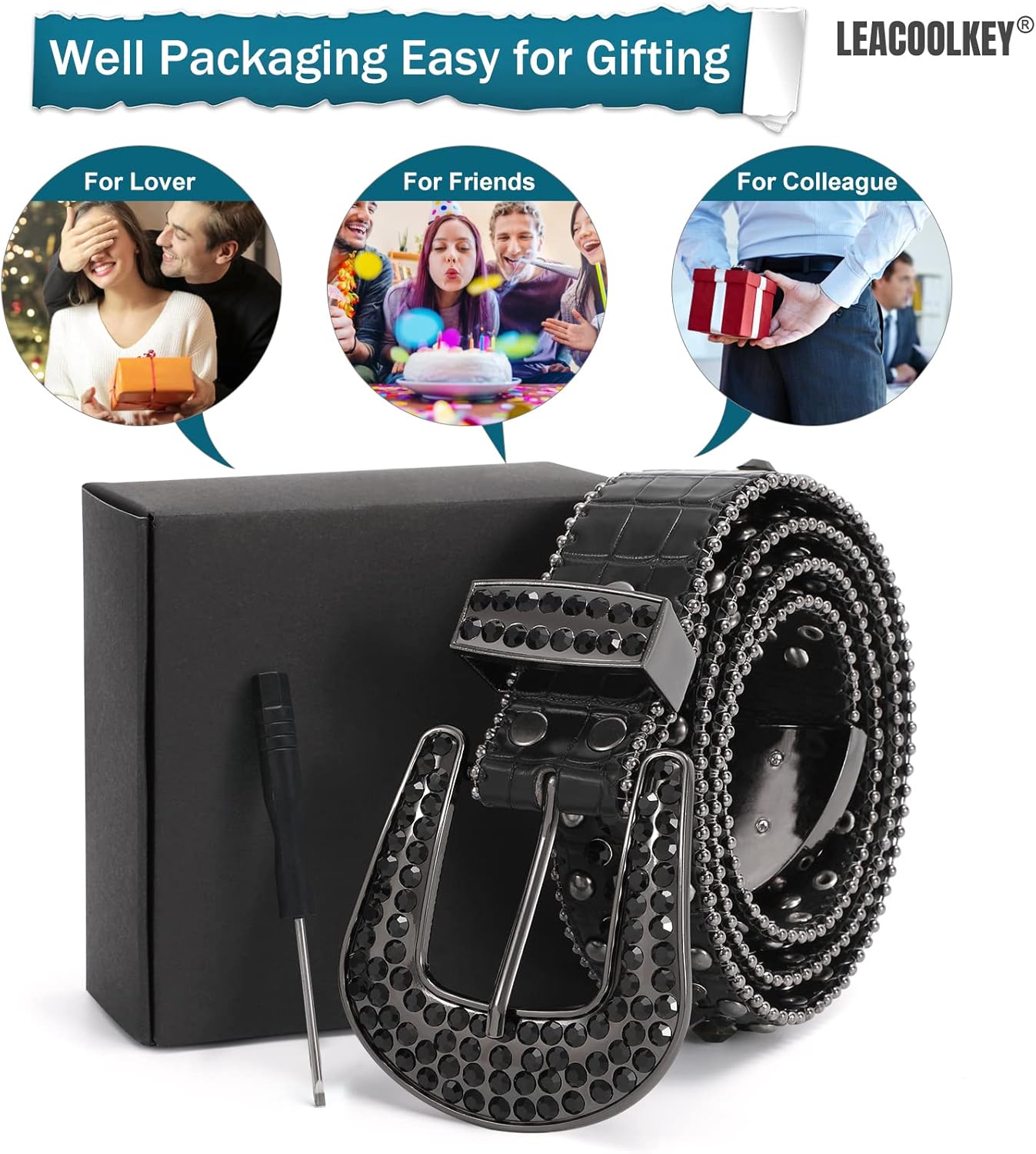 LEACOOLKEY Western Cowgirl Rhinestone Belt for Jeans, Fashion Rhinestone Belt for Women & Men - Image 6