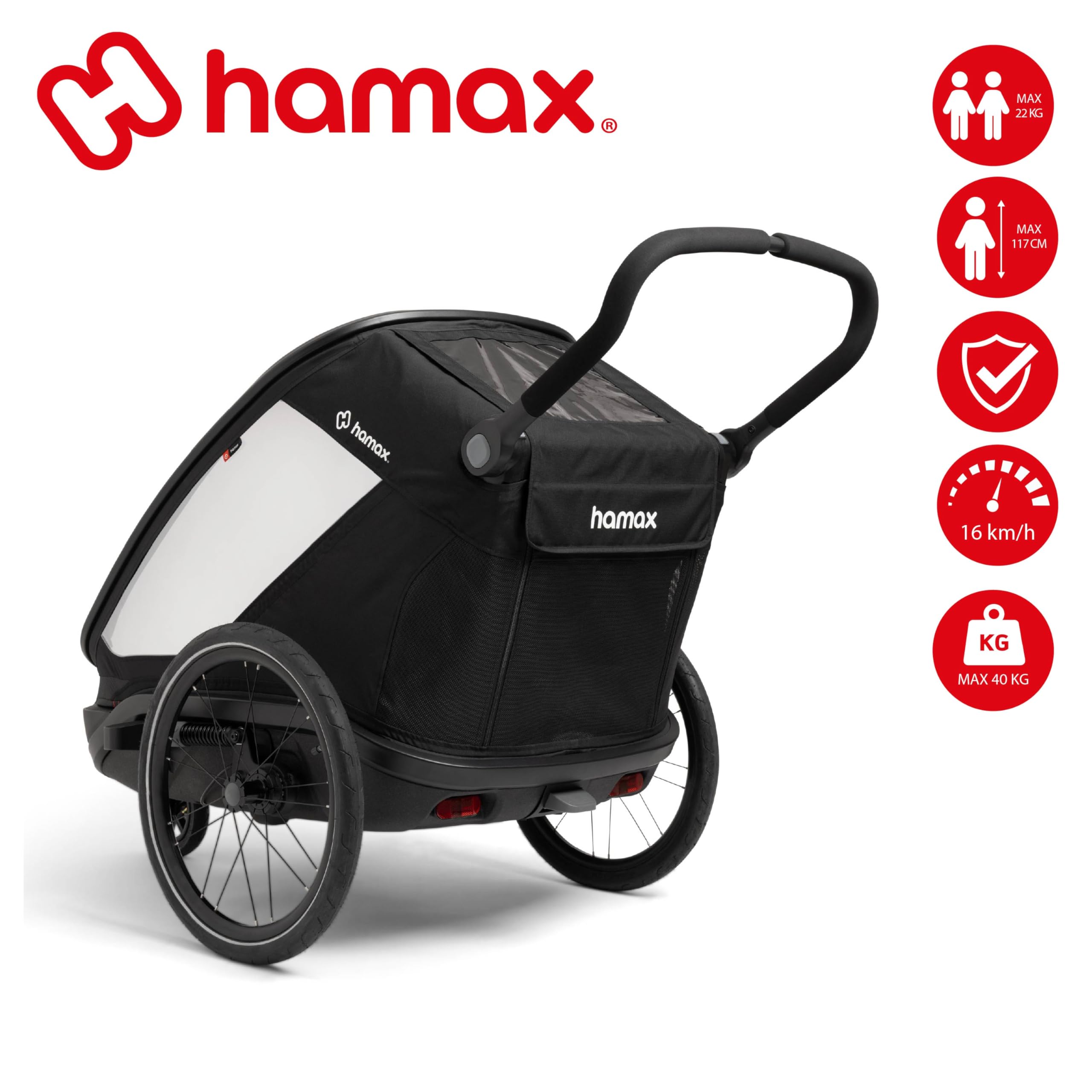 Hamax Outback Next Remorque Vélo Enfant 2 Places, Sièges Inclinables 4 Positions, Suspension Intégrale, Pliable, 40 kg