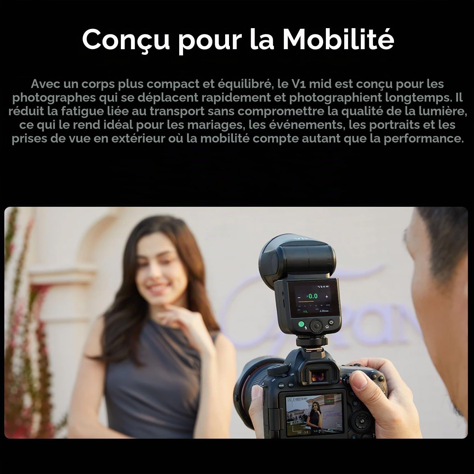 Godox V1 mid C V1midC TTL Flash pour Canon, mini flash à tête ronde avec écran tactile, temps de recyclage de 1,7 s, 650 éclairs à pleine puissance, lampe pilote LED de 2 W, synchronisation haute vite