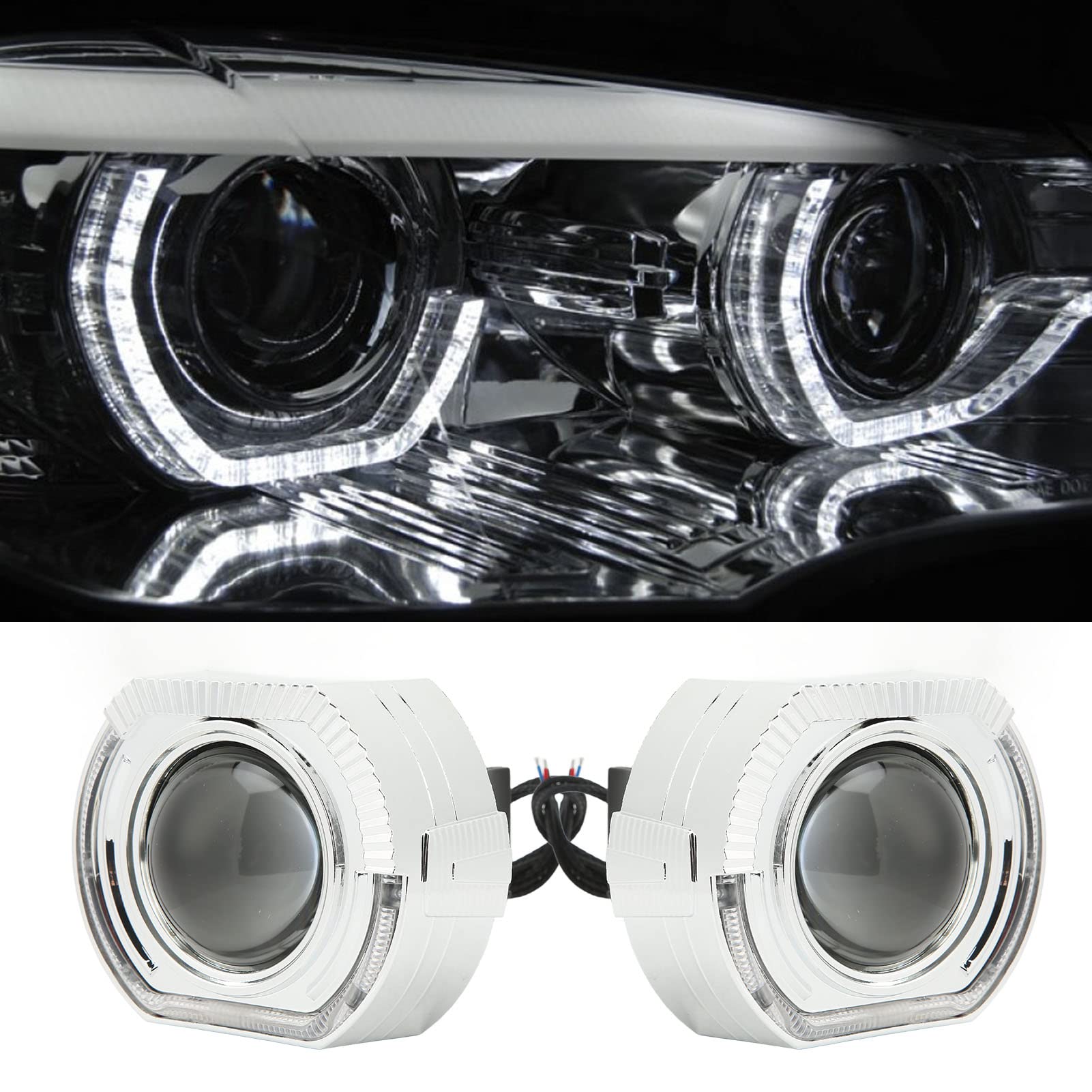 Faros Delanteros LED Torvex, Bombillas para Faros Delanteros de Doble Lente de 3 Pulgadas, lámparas para proyector 5500K 9-24V, compatibles con vehículos H1 H4 H7 HB3 HB4 D1 (Ojos de ángel Amarillos