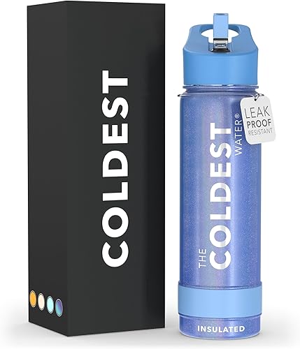 Miniatura 8 de Coldest - Botella de agua deportiva con tapa con popote y asa, a prueba de fugas, de acero inoxidable con aislamiento al vacío de doble pared,