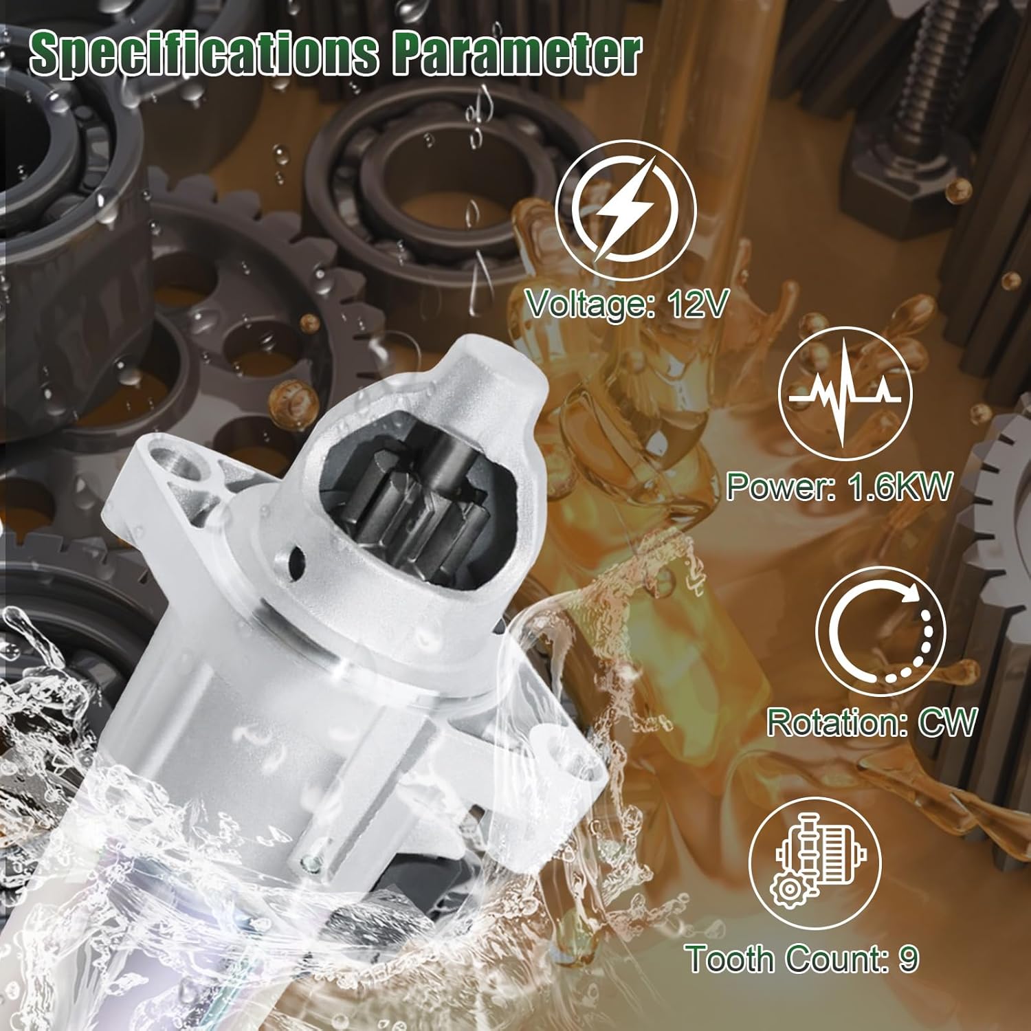 17960 Starter Motor Replacement Compatible with Honda Accord 2006-2012 2.4L, CR-V Element 2007-2011, Civic Si 2006-2011 2.0L, Acura TSX 2006-2014 L4 OE 31200-RAA-A61 31200-RRA-A51