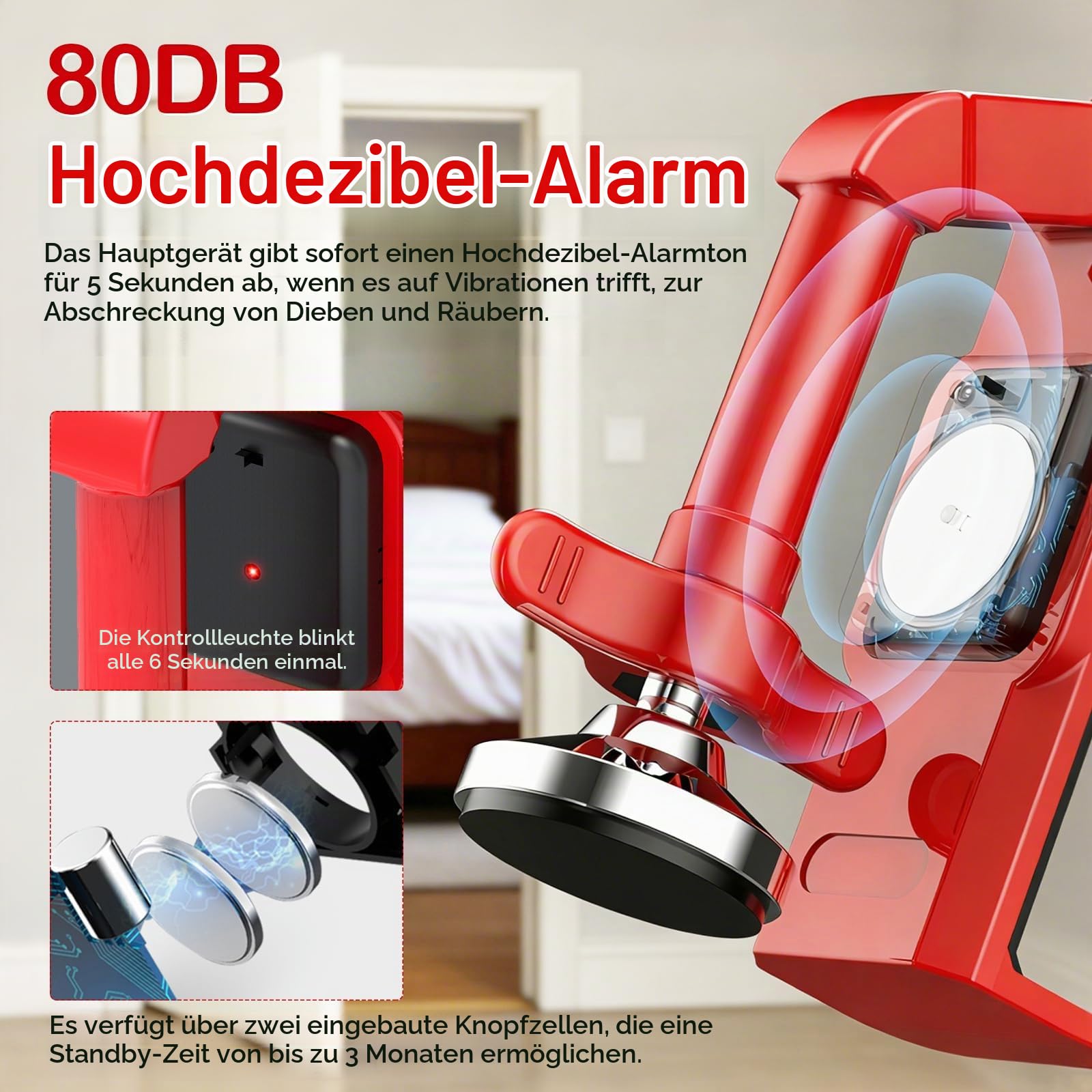 2 Stück Türstopper mit Alarm, Tragbare Door Jammer Türsicherung Einbruchschutz Sicherheitsgerät für Zuhause, Hotel Reisen und Persönlichen Schutz Einstellbares Türstopper mit Alarm 80db
