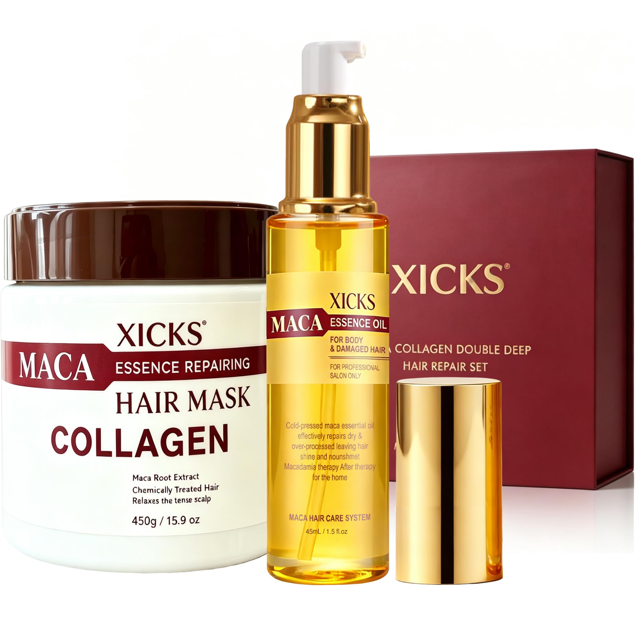 Collagen Hair Mask & Maca Essence Oil Set for Dry Damaged Frizzy Hair