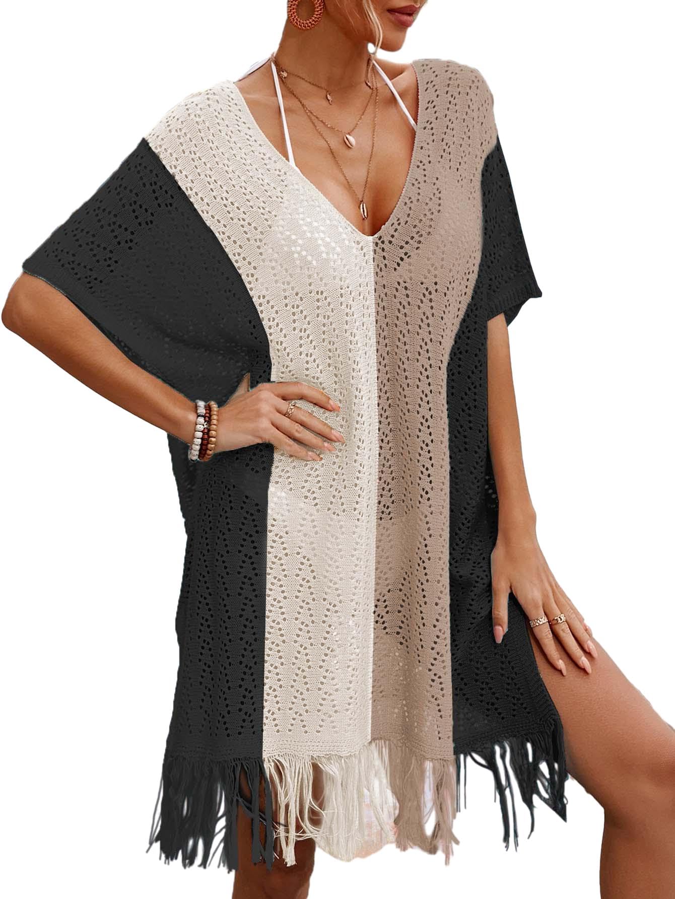 BreathSunny Womens Oversized Crochet Beach Dresses Summer 2025 Scoop Neck Cap Sleeve Bathing Suit Cover Up Mini Dress