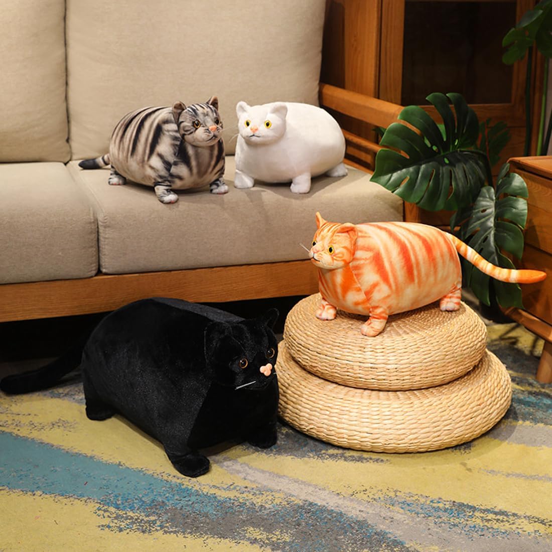 ELAINREN Ultra-Soft Fat White Kitten Plush Large Pillow Fluffy Lifelike Kitty Stuffed Cushion Realistic Chubby Cat Plushie Doll Gifts/19.6''