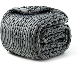 Hand-Knit Weighted Blanket for Adults, Chunky Knit Blanket,Gifts for Mothers Day Mom Birthday Gifts,Cooling,Breathable,Sustainable,Machine Washable,Organic Cotton(Dark Grey,40"*60",8lb)
