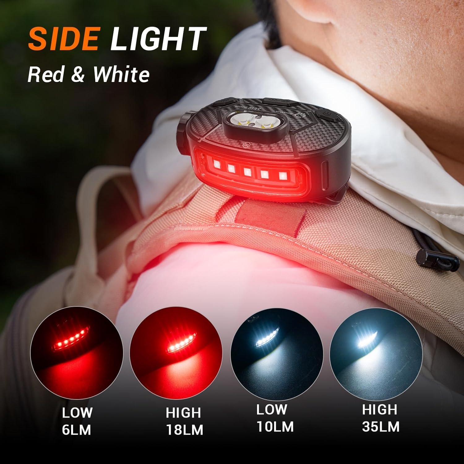 RovyVon SL10-R Clip-on Light EDC Flashlight, Rechargeable 600 Lumens Front Light, Red Safety Sidelights, AA Battery Powered LED Flashlight for Signaling, Running, Hiking