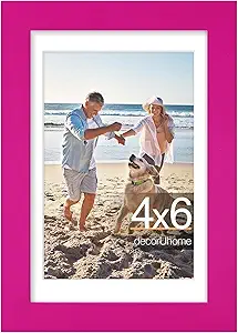 decorUhome 4x6 Picture Frame, Display Pictures 3.5x5 with Mat or 4x6 without Mat, Wall & Tabletop Display Photo Frame, Magenta, 1 Pack