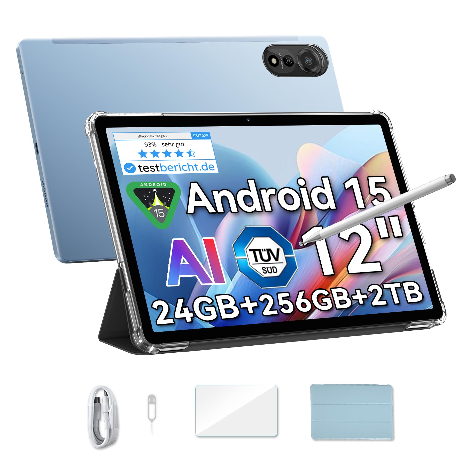 Blackview Mega2 12 Zoll Tablet Android 15,24GB RAM+256GB ROM,Dual