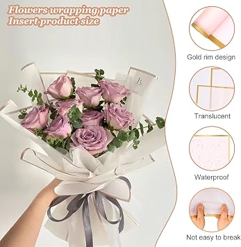 Flower Wrapping Paper, 20 Sheet Bouquet Wrapping Paper, 58cm Double Sided Bouquet Wrap Kit for Gifts Flowers and Crafts with Ribbon and Scissors for Gift Wrap DIY Arts Crafts(White)