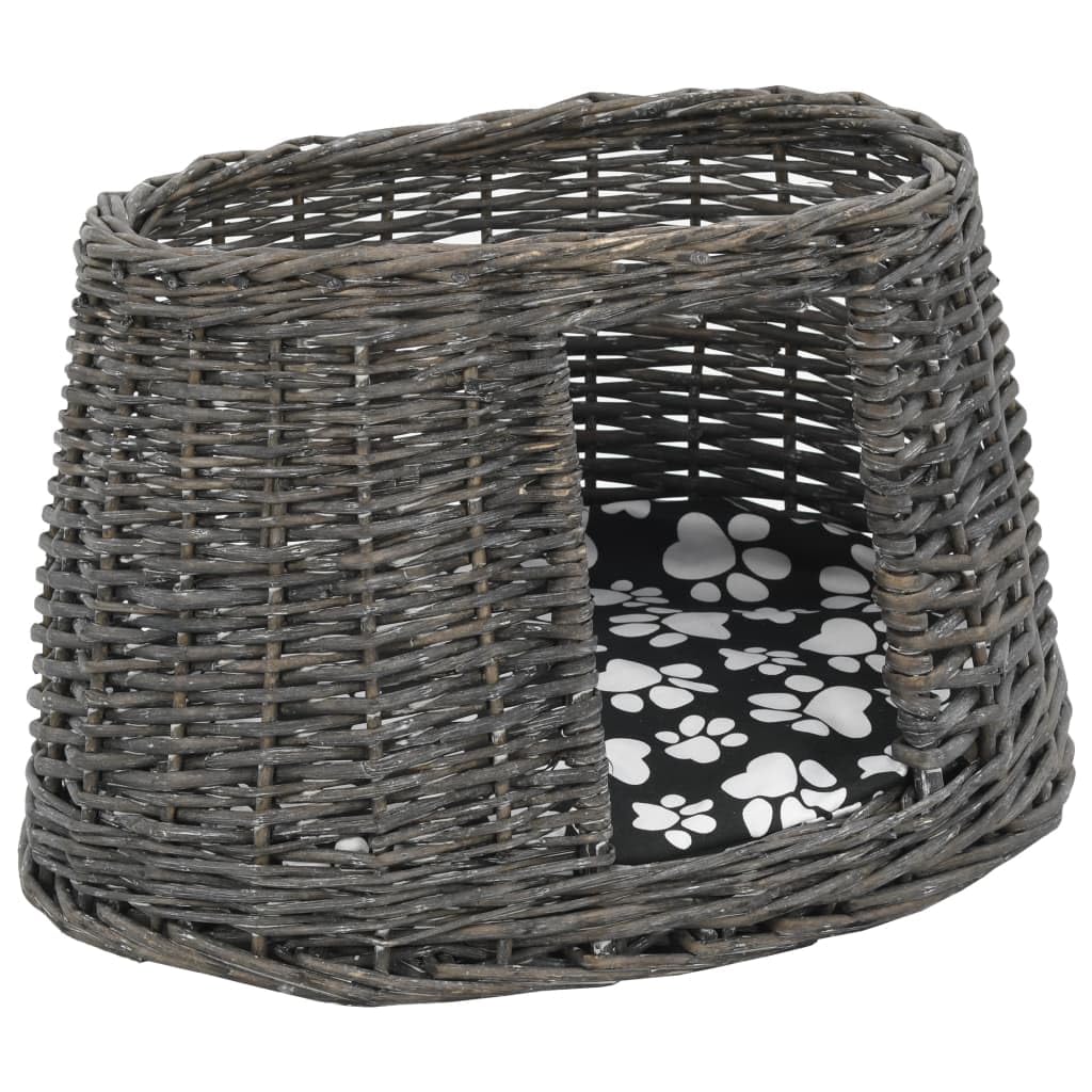 Juego de 3 cestas para gatos con cojín gris 47 x 34 x 60 cm mimbre natural, cesta para gatos, rascador, árbol trepador de sisal, muebles rascadores, cueva, nido interior para adultos, gatos y