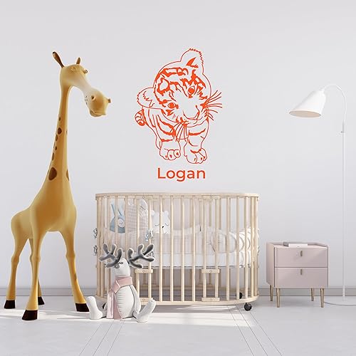 Miniatura 8 de Adorables calcomanías de nombre con imagen de gatito para pared, calcomanías de pared con nombre de dibujo de gatito con corazones para niños,