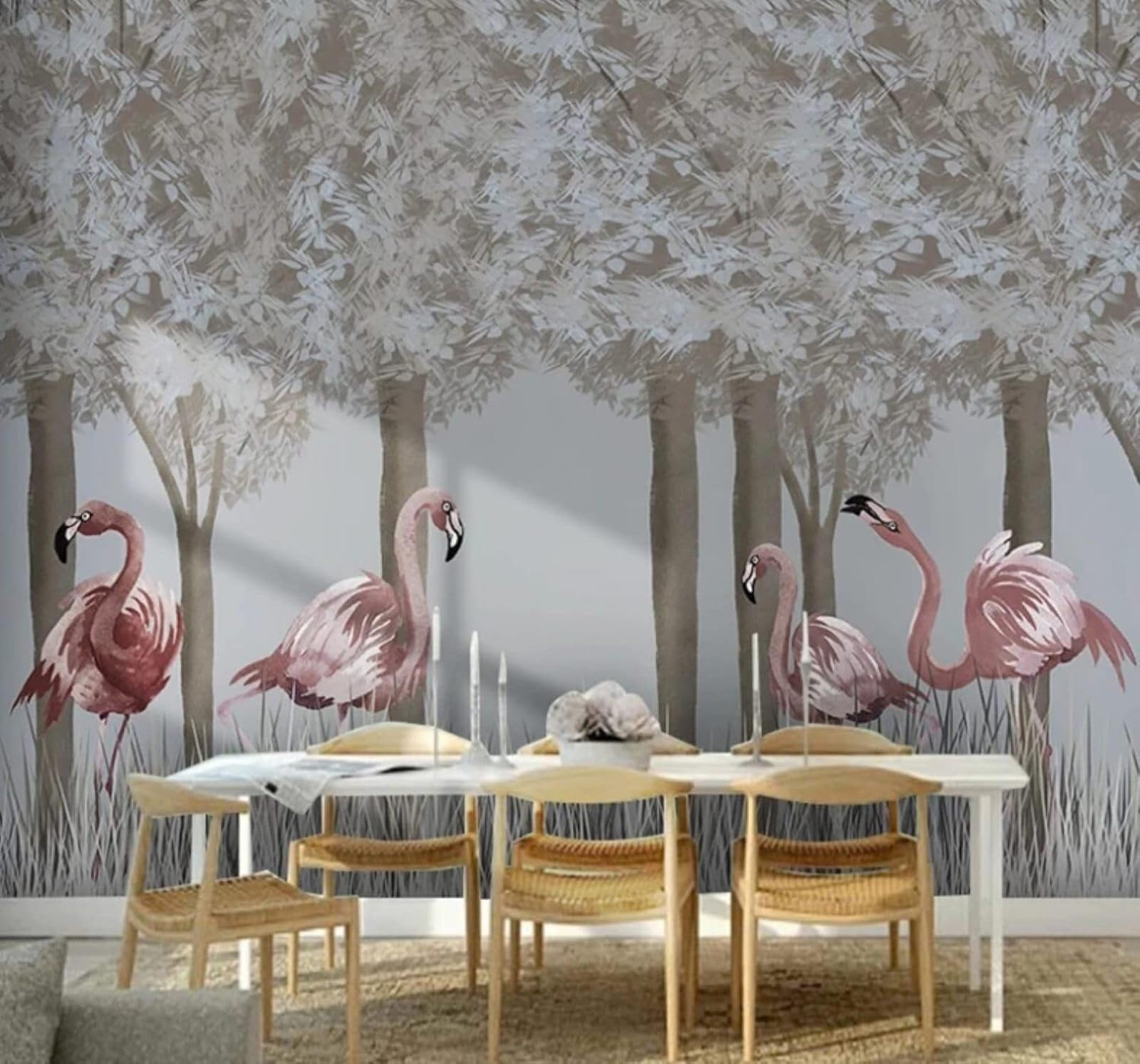 XLMING Hand Drawn Three Dimensional Forest Flamingo Landscape 3D Wallpaper Luxury Home Dining Decor Paste Sofa Living Room The Wall for Bedroom Mural-400cm×280cm