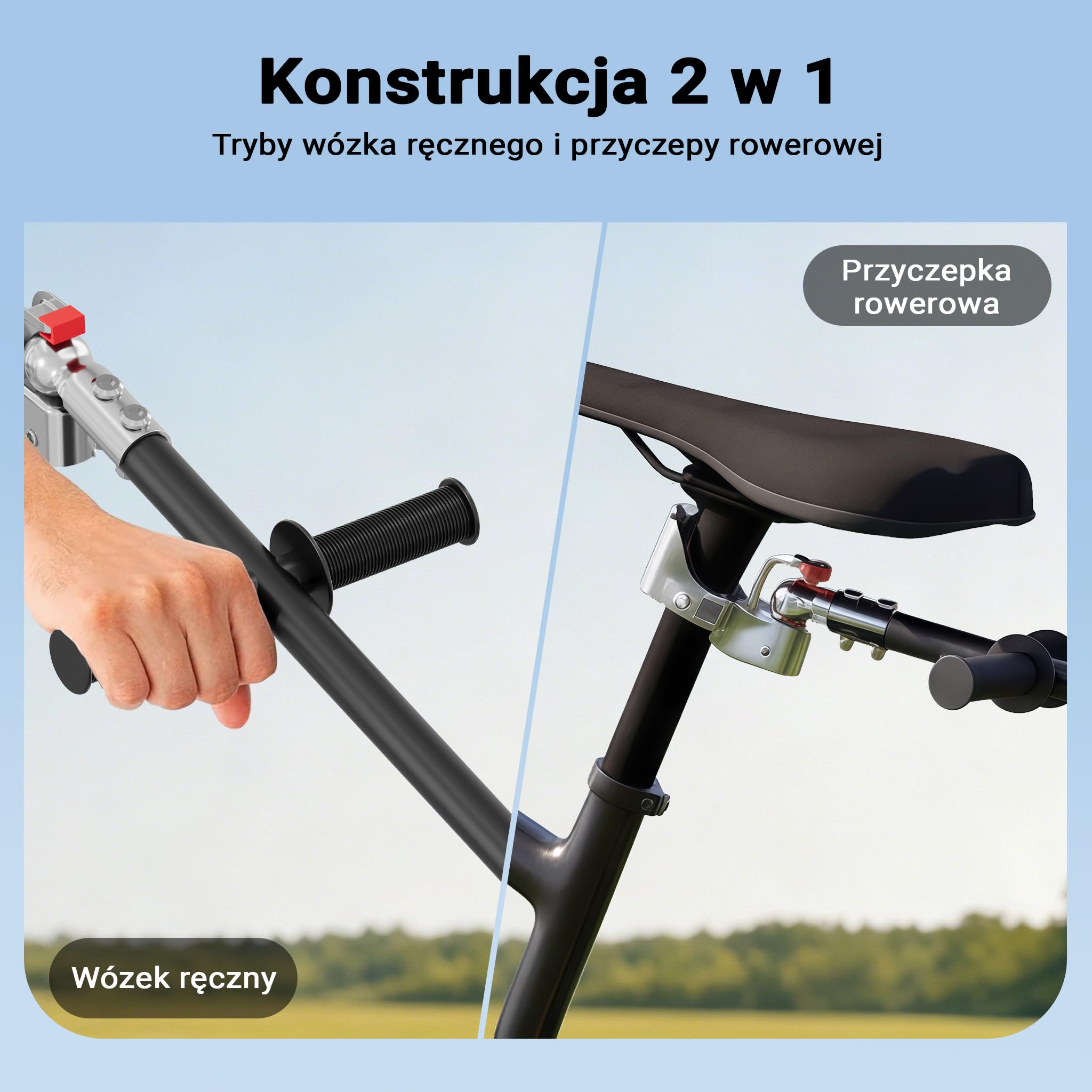 Wiltec Przyczepka transportowa do roweru wózek 90 litrowy 80kg wózek ręczny z dyszlem i zaczepem