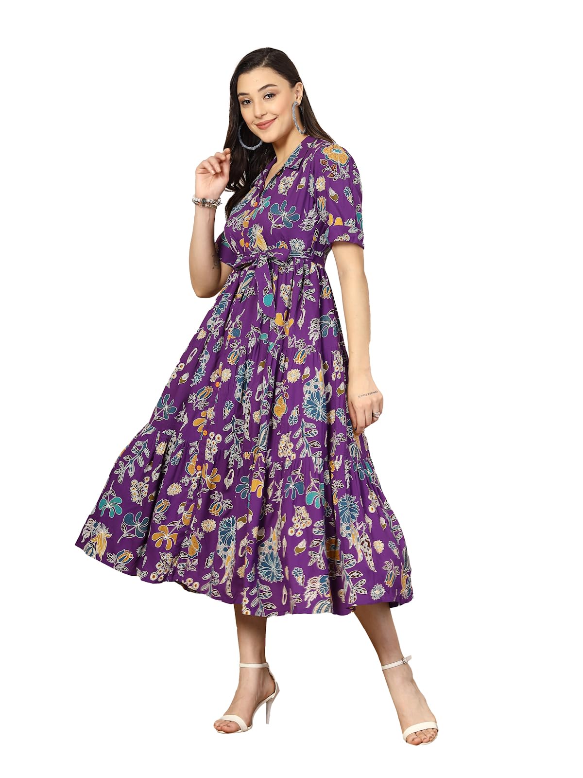 Stylum Women's Tropical Printed Rayon Tiered Dress (Drsvoilsomil42_Violet, Xl)