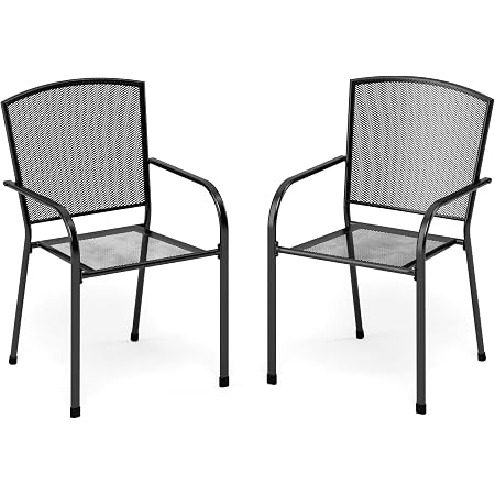 VidaXL 2er-Set Gartenstühle – Stapelbar, Streckmetall Design, Stahl Grau | Für Terrasse, Balkon & Esszimmer