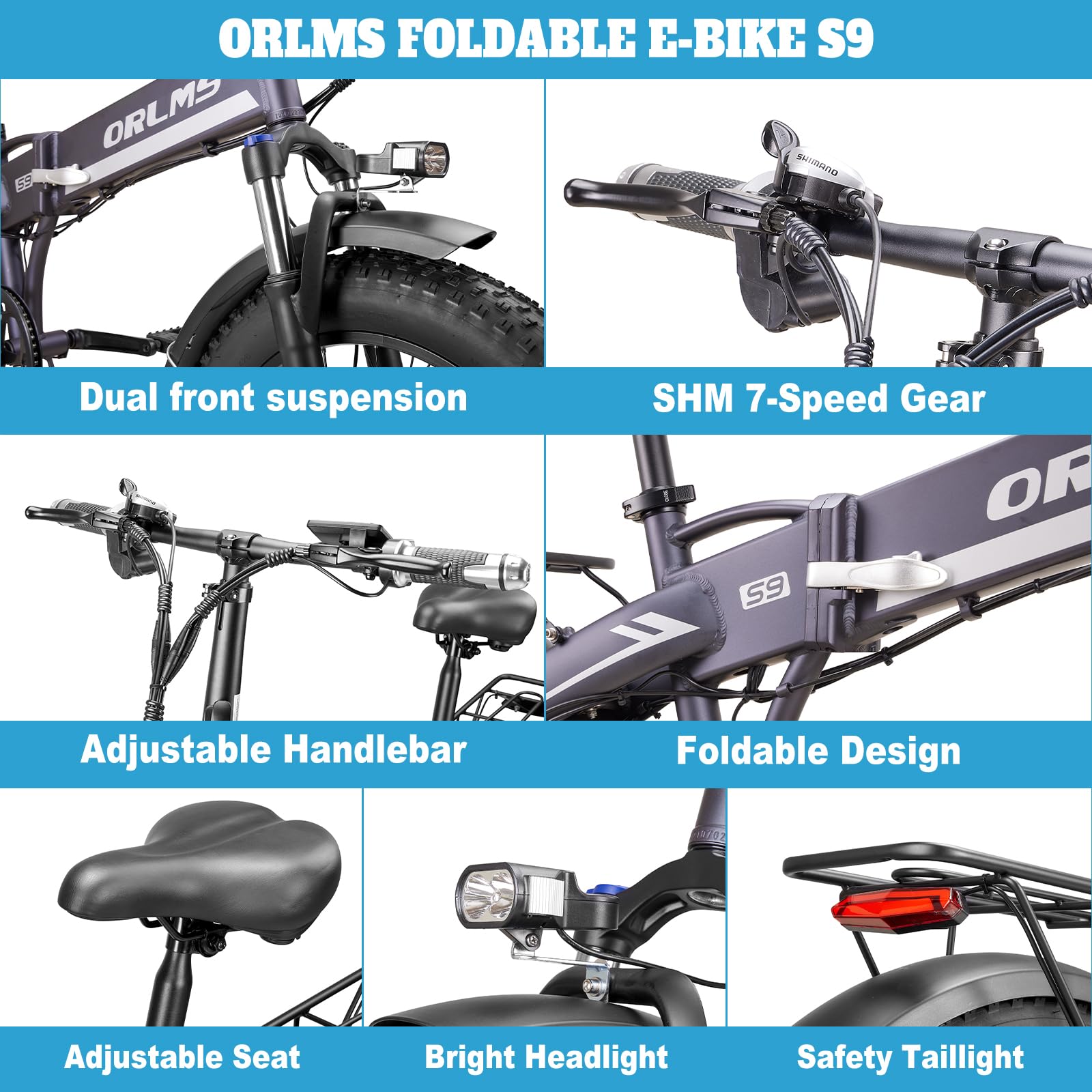S9 Vélo électrique Pliable, pneus Tout-Terrain 20 x 4,0 Pouces, autonomie Longue 125 km, 7 Vitesses, vélo électrique Adulte Homme et Femme