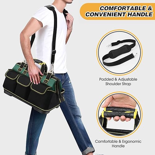 Miniatura 8 de Bolsa de herramientas con parte superior abierta de 18 pulgadas con parte inferior dura, bolsas de herramientas para hombres, bolsa de herramientas