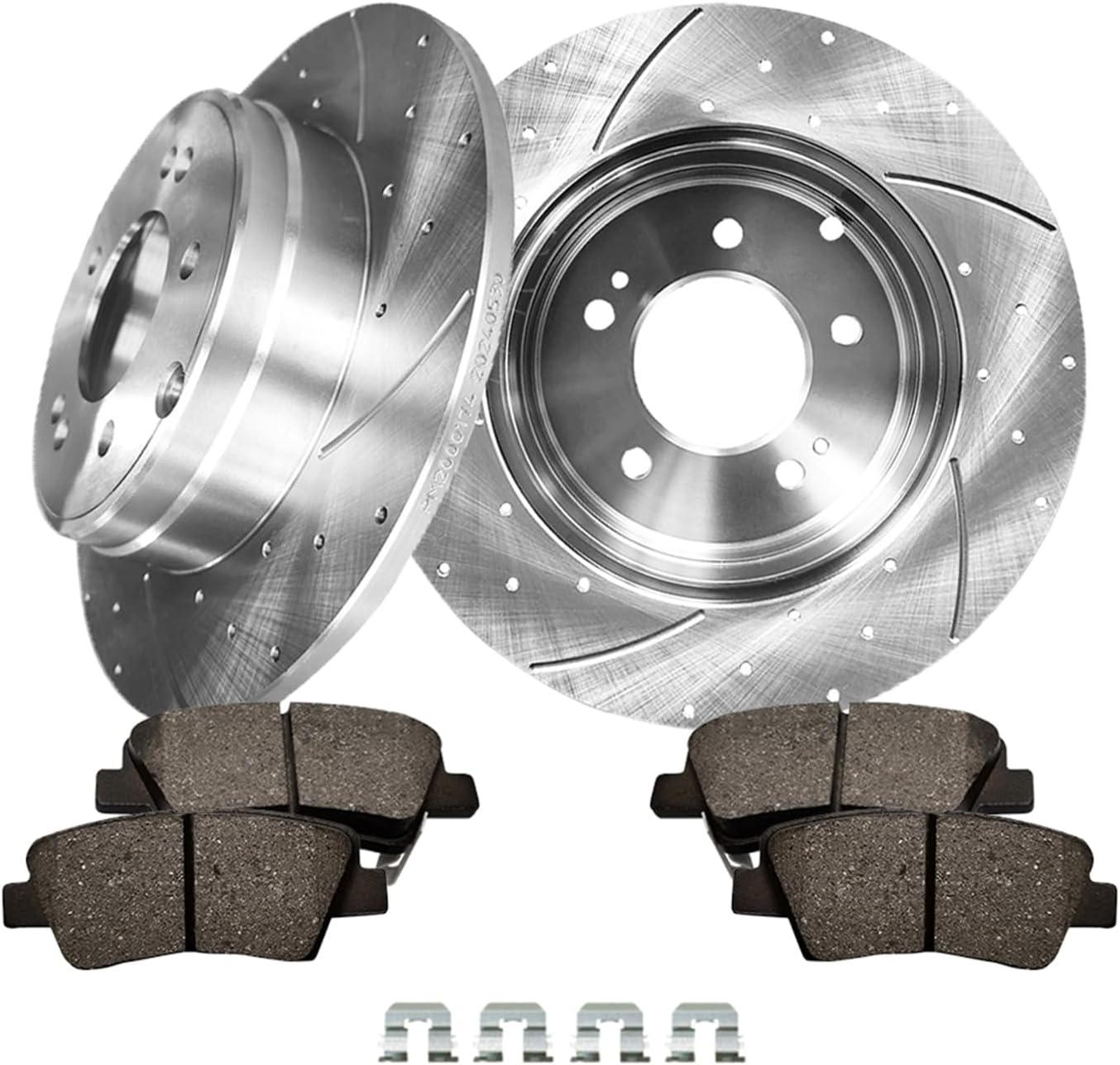 PM Auto Set of 6 Rear 284mm Drilled Slotted Brake Disc Rotors-Rear 8428A-D1445 Ceramic Brake Pad Kit Replacement For 2010-2017 Hyundai Azera