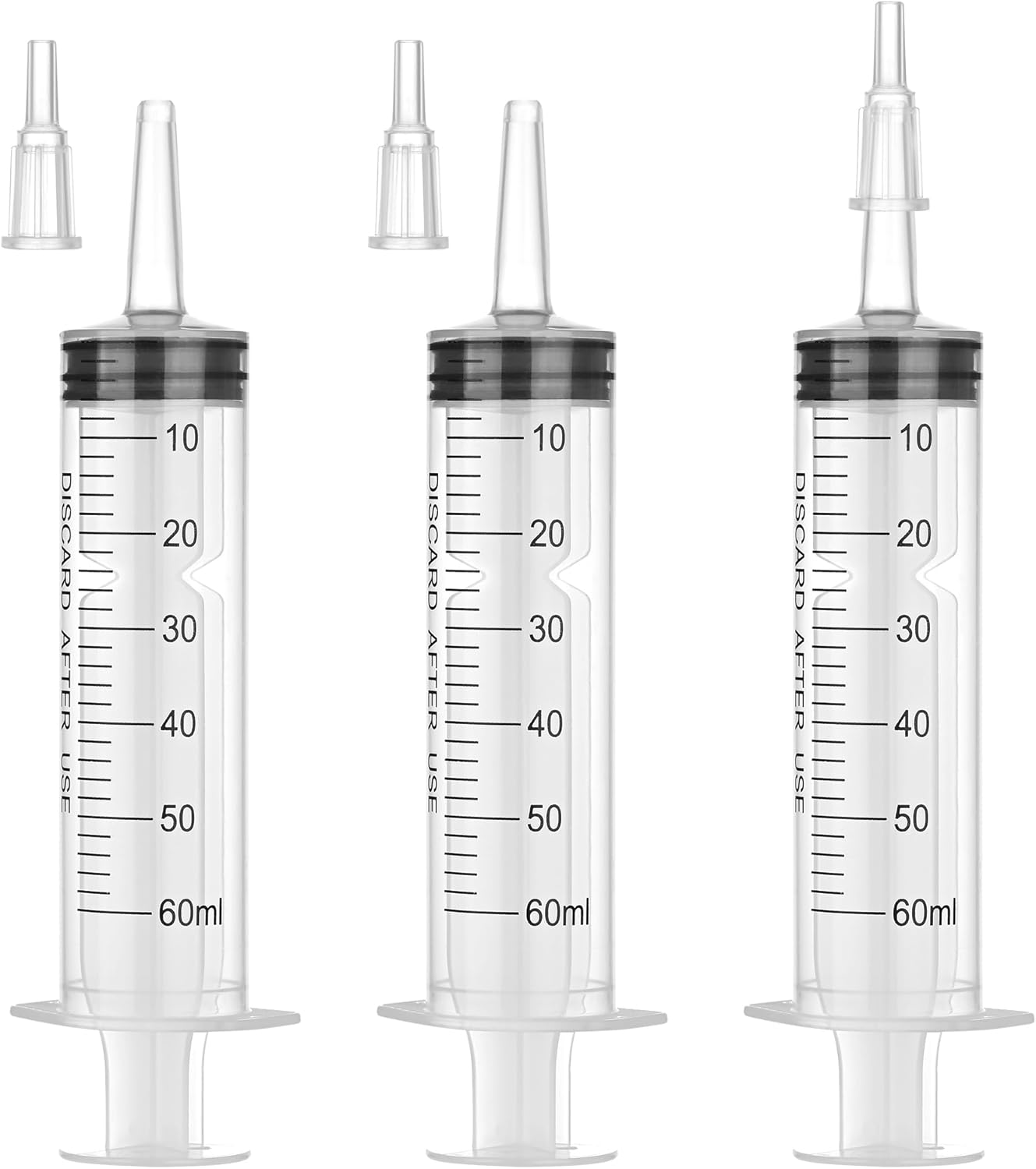 60mL Plastic Syringe for Liquid - 50 Pack Large Syringes with Adapter for Scientific Labs, Feeding, Oil Filling, Individually Wrapped