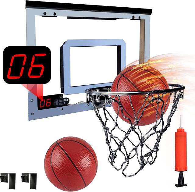 Kids Portable Mini Basketball Hoop, Door Basketball Hoop Wall Mount Set Backboard with Electronic Score Record & Sounds , Shooting Ball Game Outdoor Indoor Sports Set Toys for Children Adults