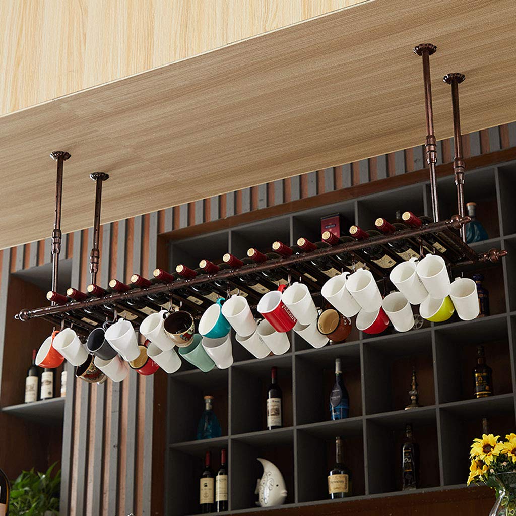 Botelleros Altura Ajustable Techo Montado En La Pared Portavasos Colgante Estante Flotante para Vino para Bares, Restaurantes, Cocinas, Decoración del Hogar De Bronce